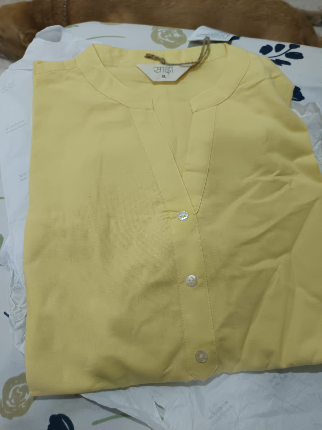 Customer photo review of Women Lemon Yellow Airy Linen Short Kurta