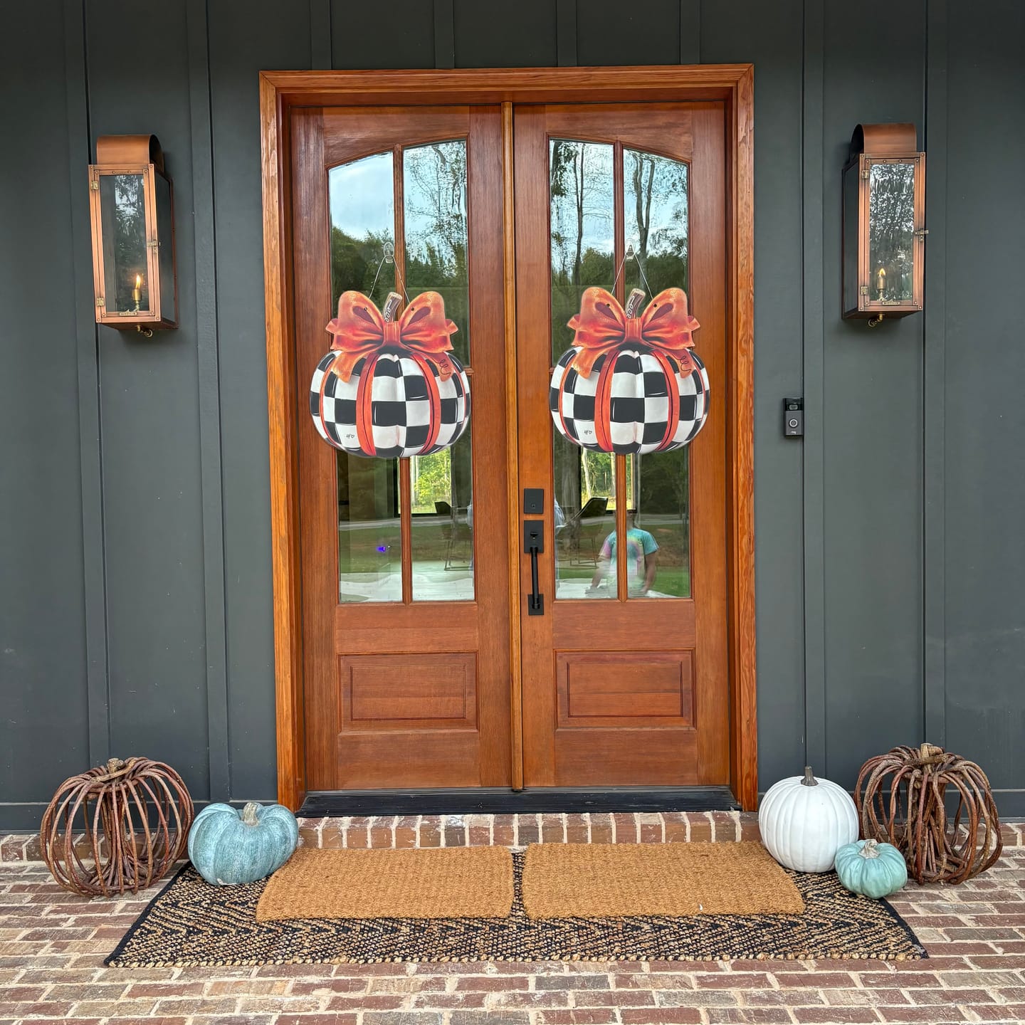 Customer photo review of Elegant Checkered Pumpkin Door Hanger