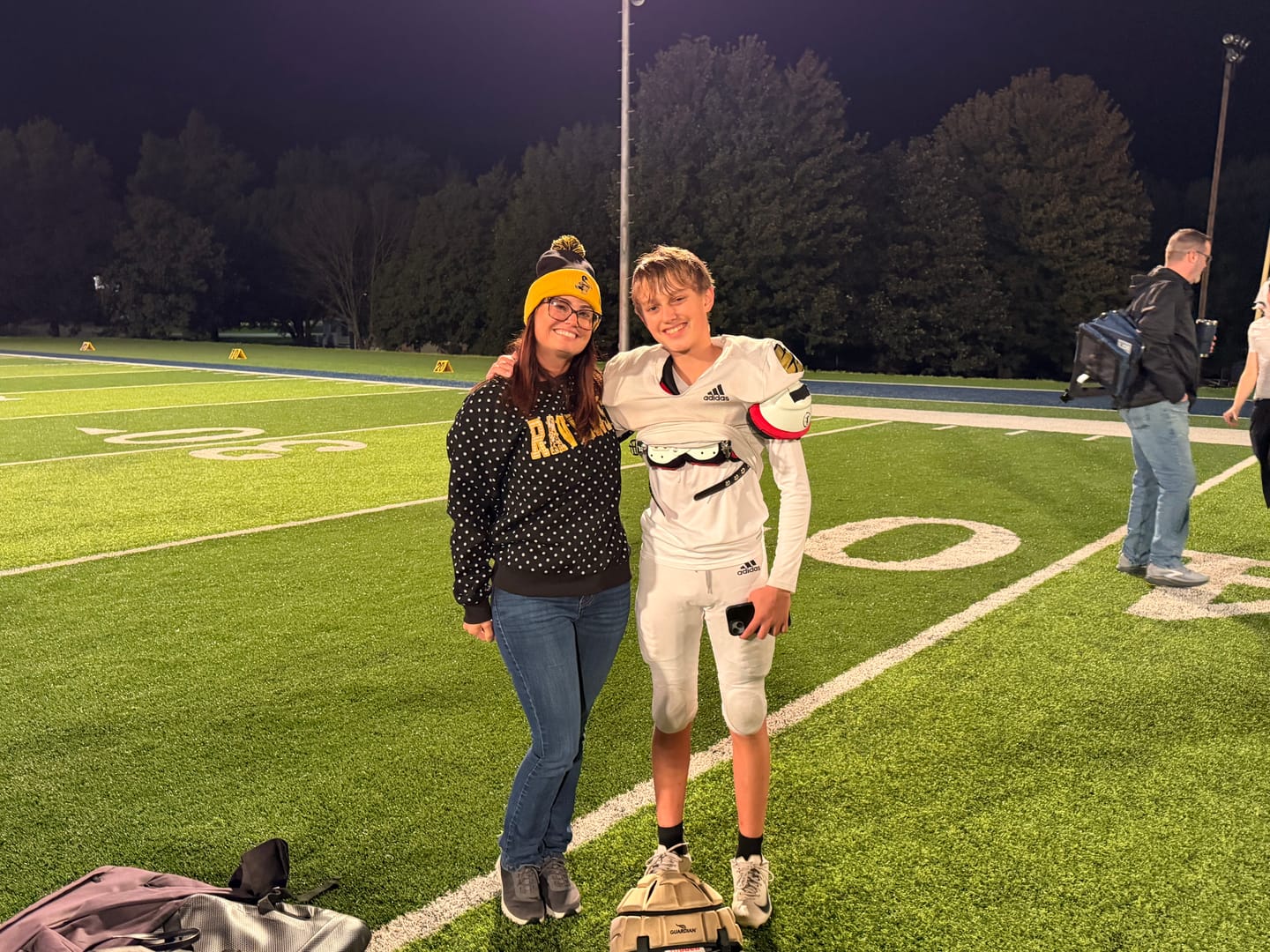 Customer photo review of Custom Patchwork Fabric Embroidered Polka Dot Sweatshirt Team and School Name Applique Varsity Letters | Game Day Wear