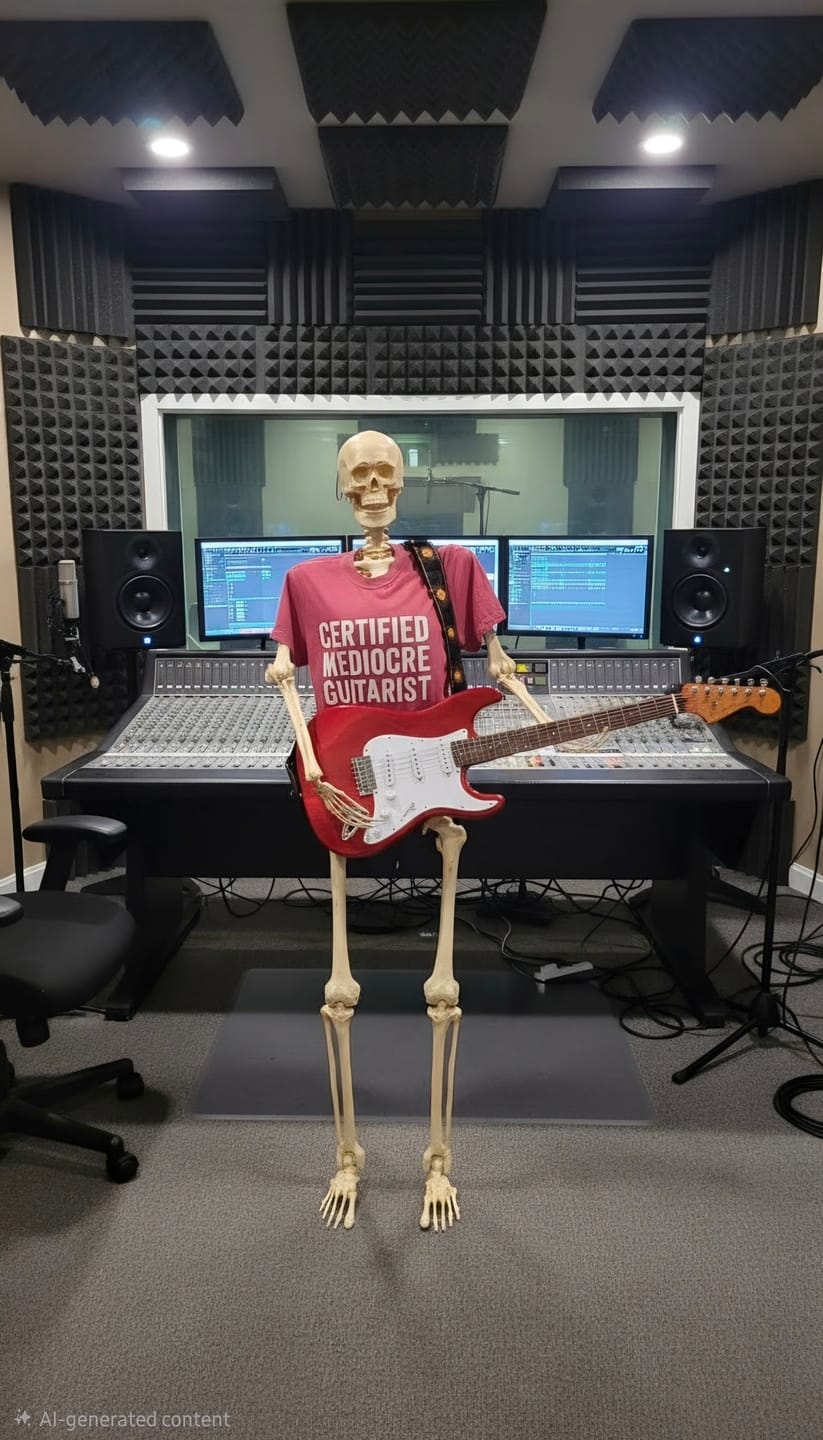 Customer photo review of Mediocre Guitarist T-shirt