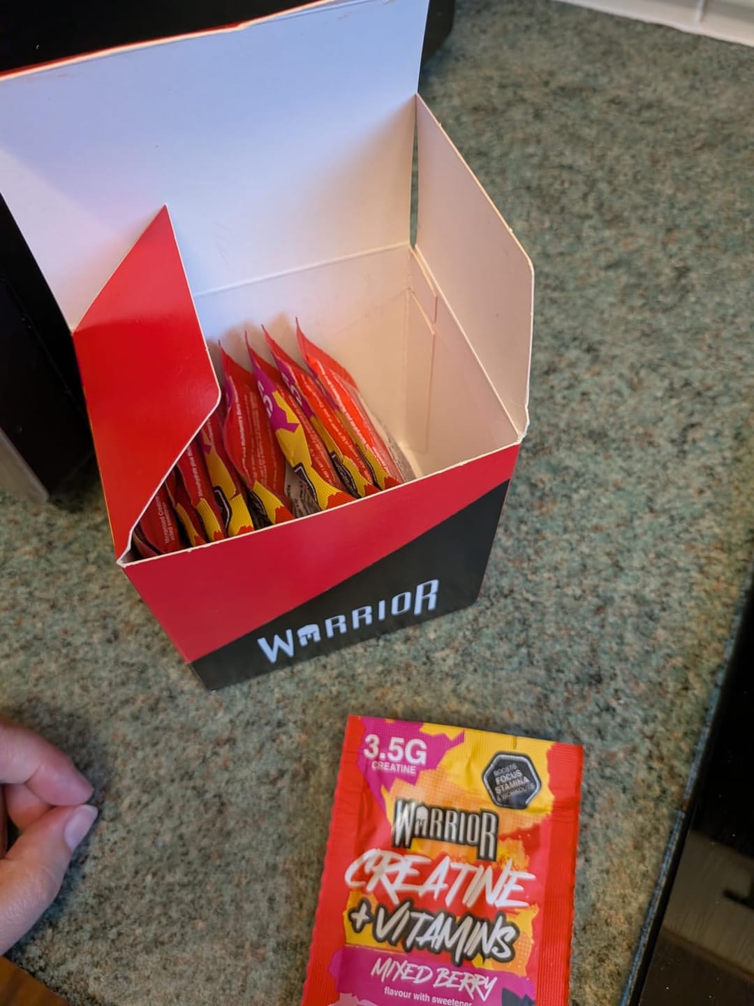 Customer photo review of Warrior Creatine Plus Vitamins – 15 Sachet Pack (30 Servings)