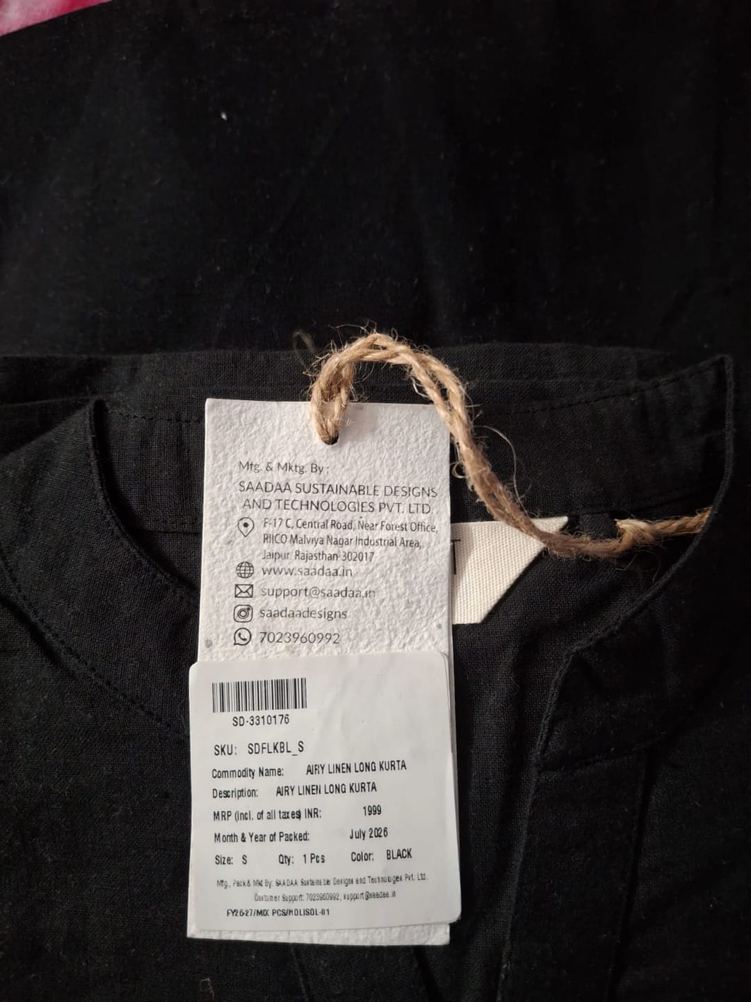 Customer photo review of Women Black Airy Linen V-Neck Long Kurta