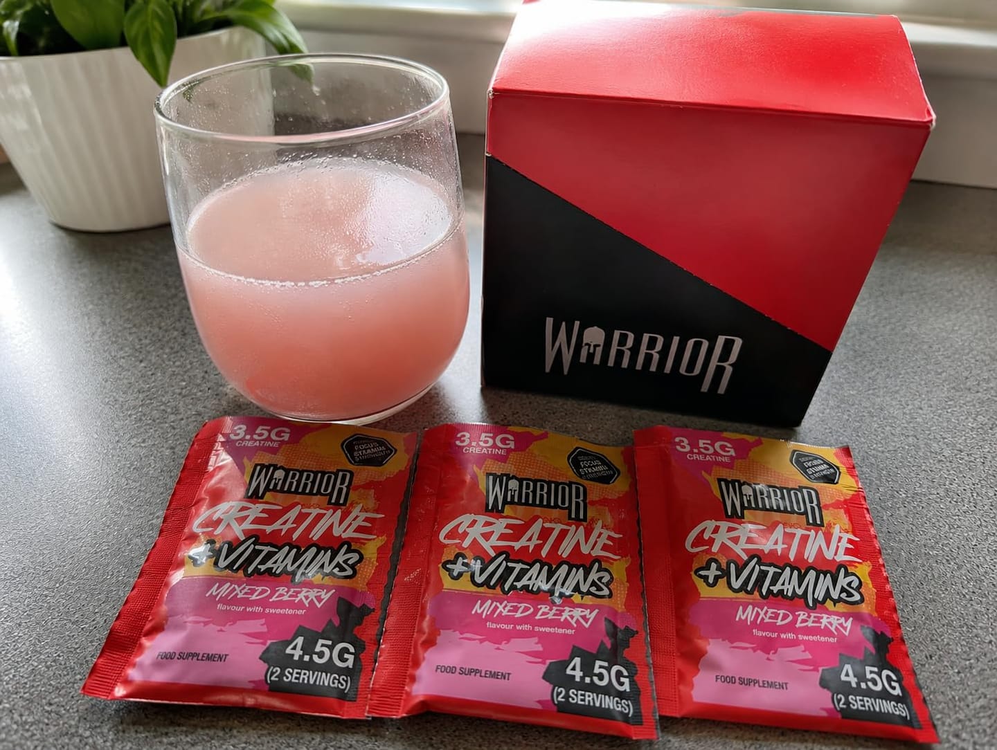 Customer photo review of Warrior Creatine Plus Vitamins – 15 Sachet Pack (30 Servings)