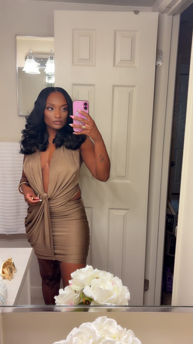 Customer photo review of Athens Draped Mini Dress