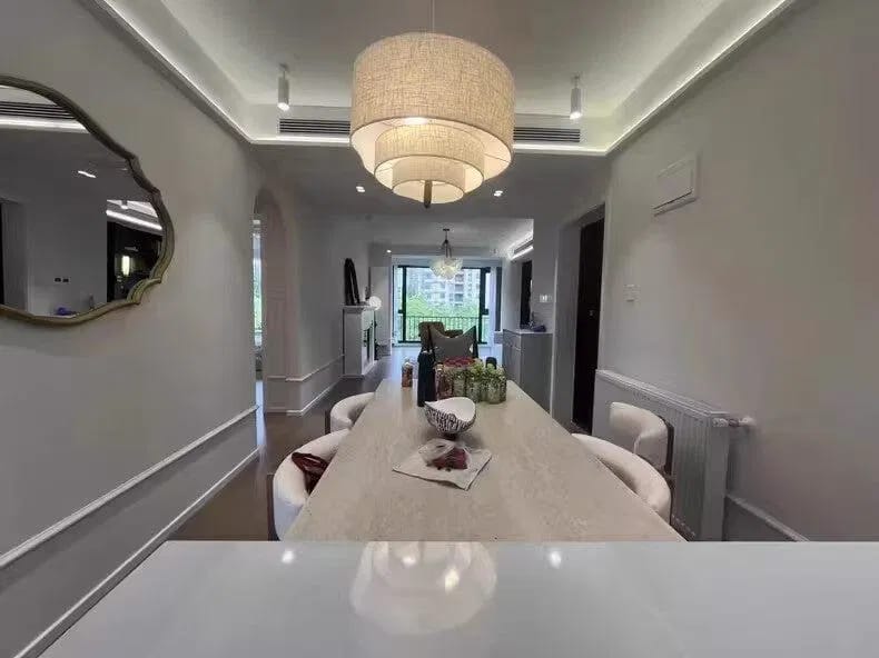 Customer photo review of Wood and Fabric Pendant Light