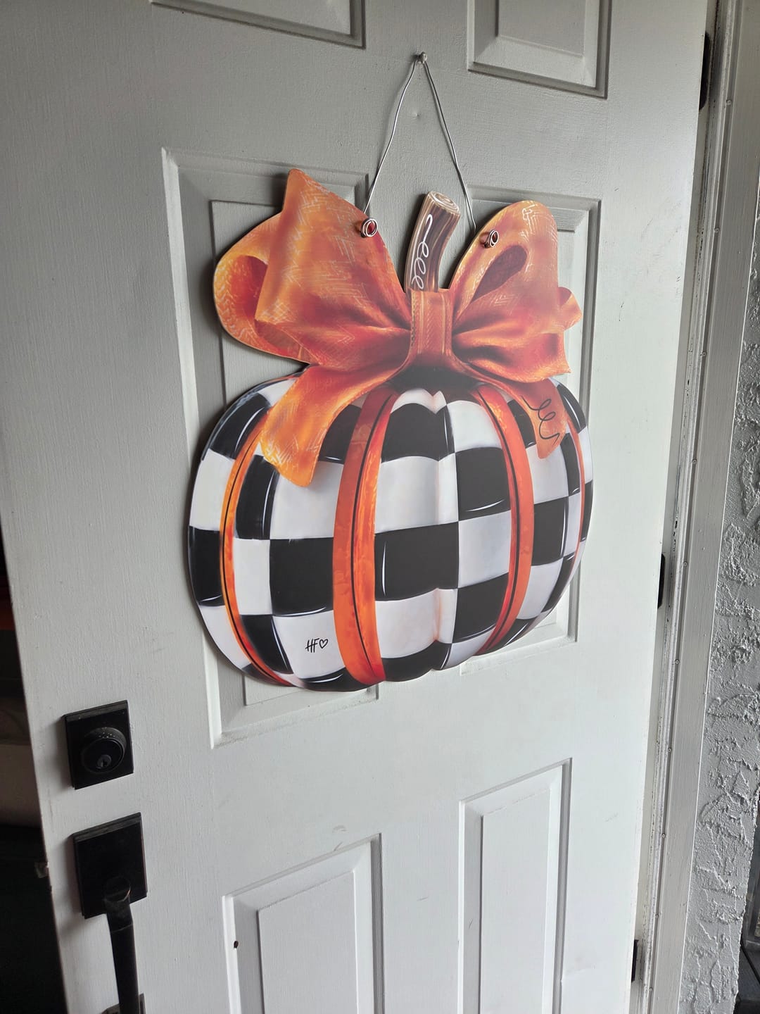 Customer photo review of Elegant Checkered Pumpkin Door Hanger