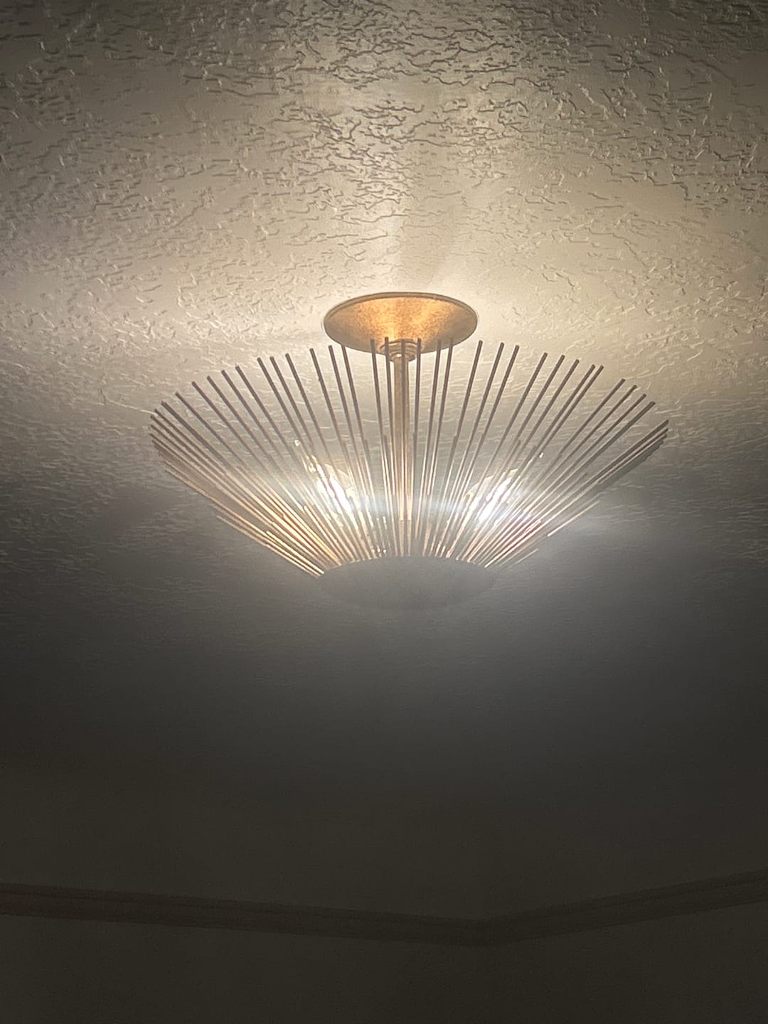 Customer photo review of Radiant Antique Gild Gold Foiled Sunburst Round Semi Flush Mount