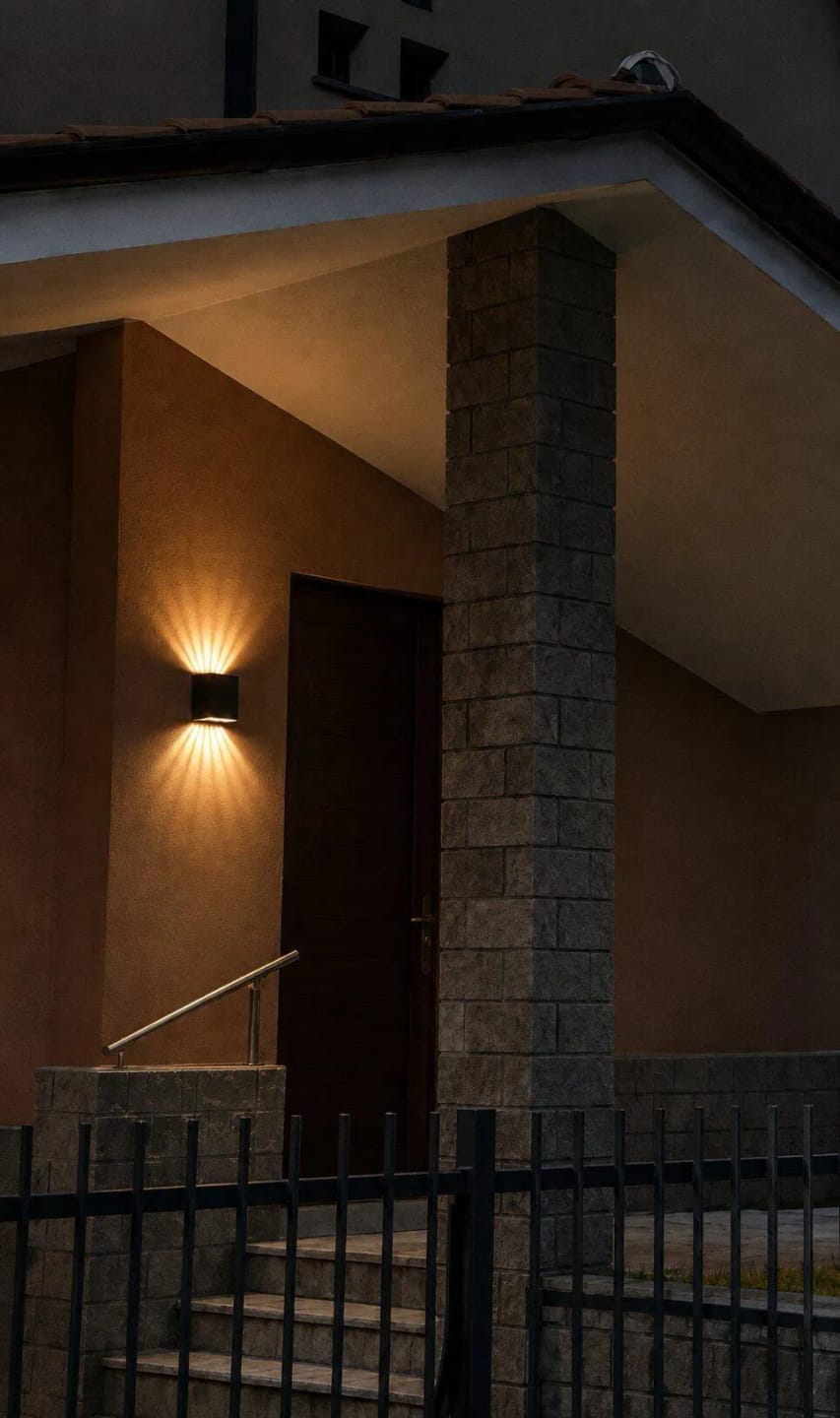 Customer photo review of Outdoor Cube Wall Light with Up and Down Light Effect