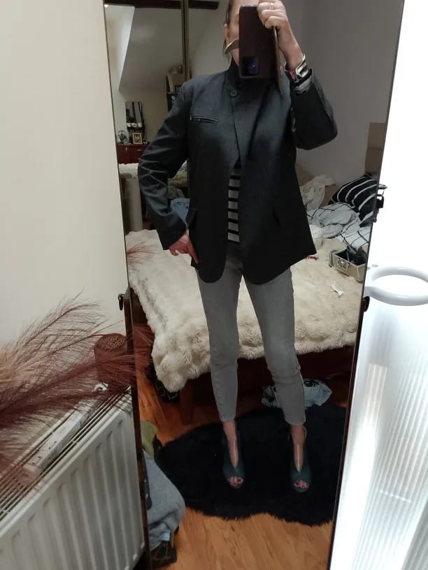 Customer photo review of Esther Vintage Asymmetric High Neck Blazer