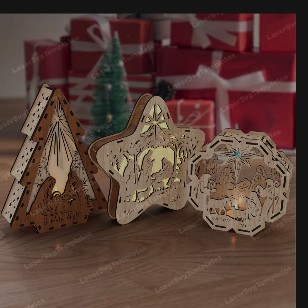 Customer photo review of Laser Cut Nativity Scene Candle Holder SVG