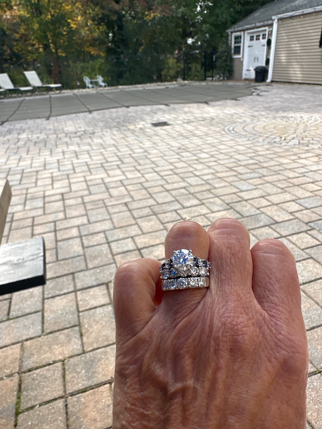 Customer photo review of Round Moissanite With Sapphire Pave Engagement Ring