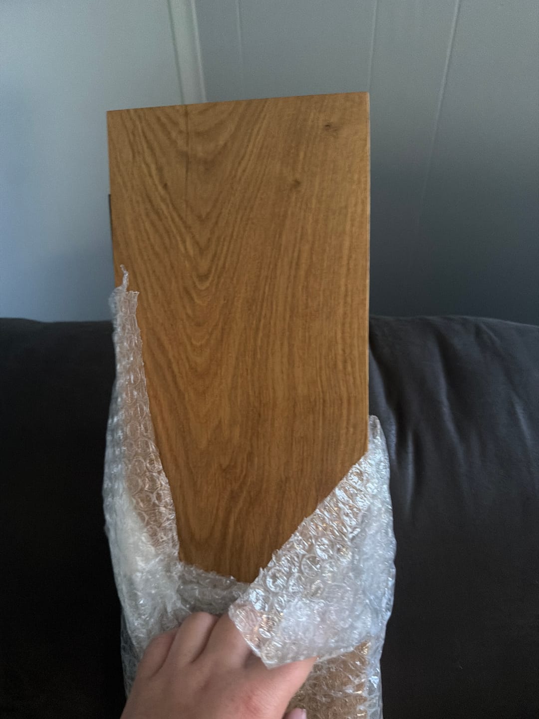 Customer photo review of Single Oak Shelf with Sharp Edge