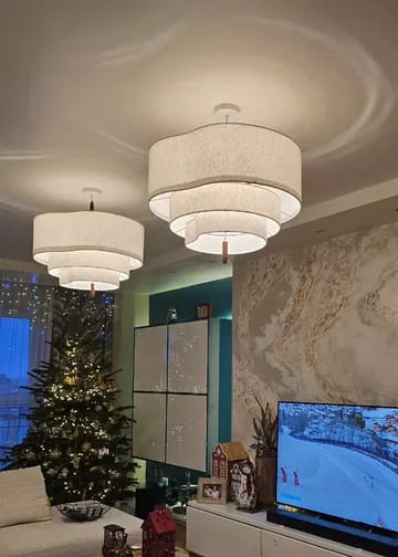 Customer photo review of Wood and Fabric Pendant Light