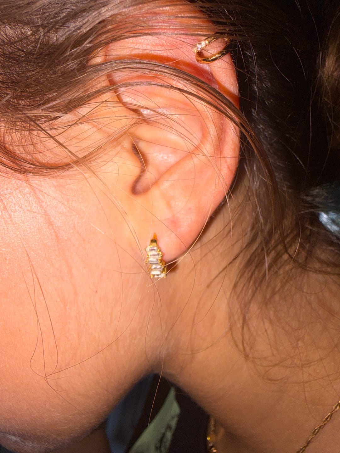 Customer photo review of Lola Gold Crystal Huggie Earrings