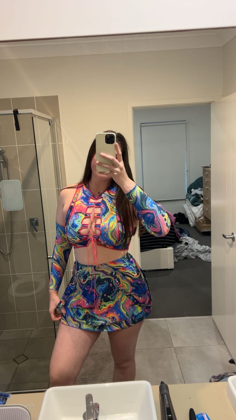 Customer photo review of Oil Slick Suspender Skirt