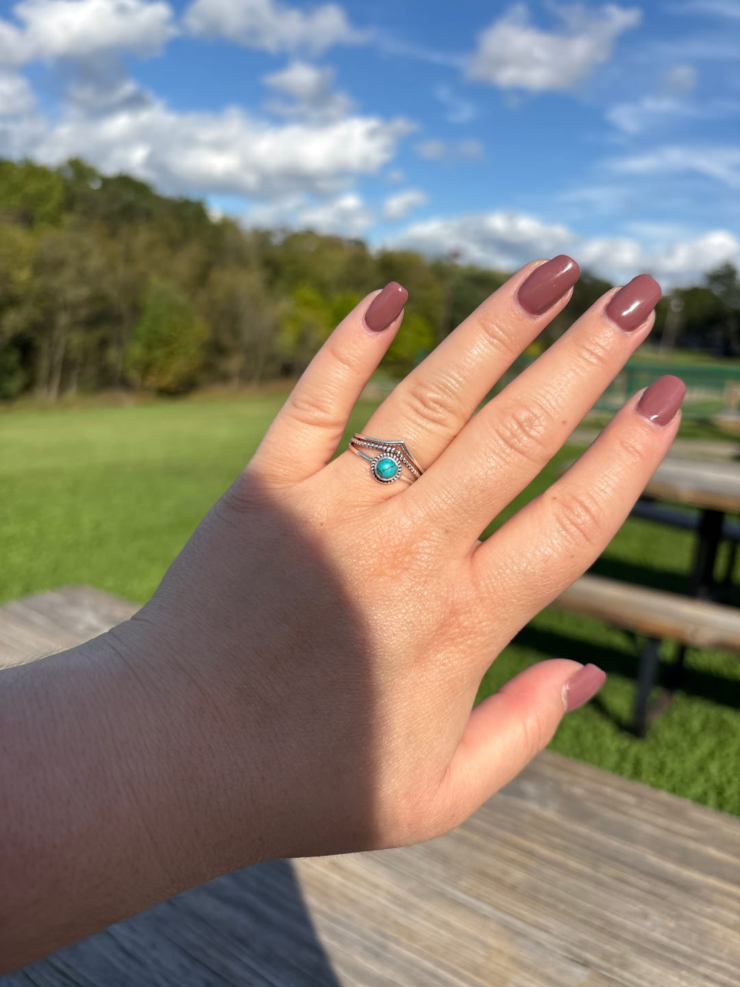 Customer photo review of Chevron Turquoise Stone Ring Sterling Silver