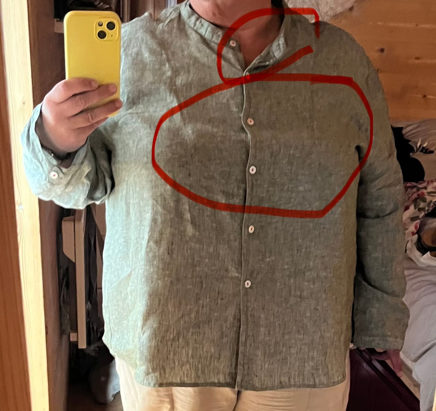 Customer photo review of Plus Size Women Spring Pure Color Stand Collar 100%Linen Shirt