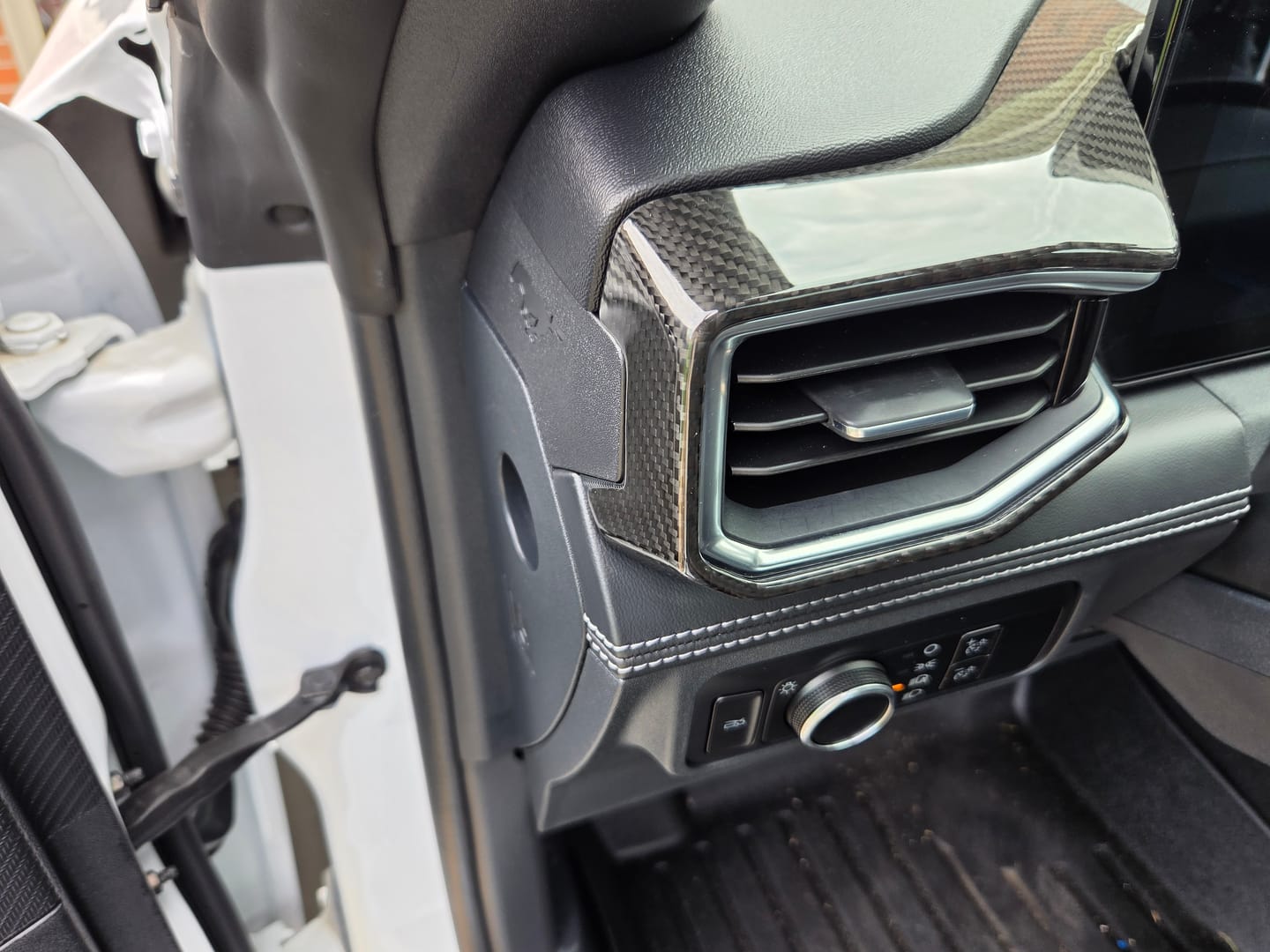 Customer photo review of 2024-Up Mustang DRY CARBON FIBER AC Outlet Trim Cover