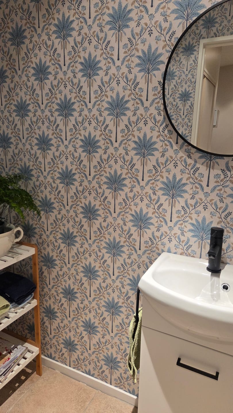 Customer photo review of Ariara – Palm Trellis Wallpaper – Blue