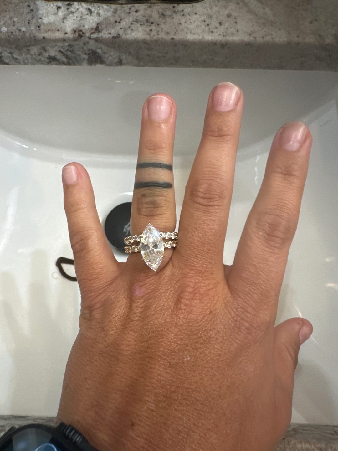 Customer photo review of S925 6.0Ct Marquise Cut Engagement Ring & Eternity Round Cut Band Wedding Ring Sets For Women