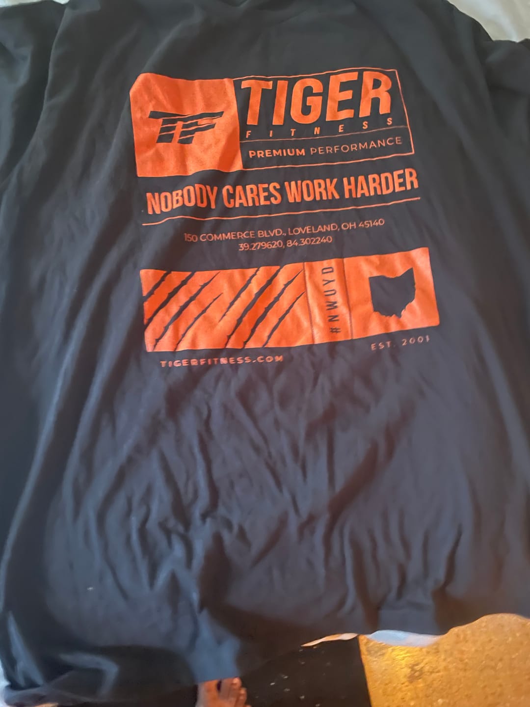 Customer photo review of TF Nobody Cares Work Harder T-Shirt