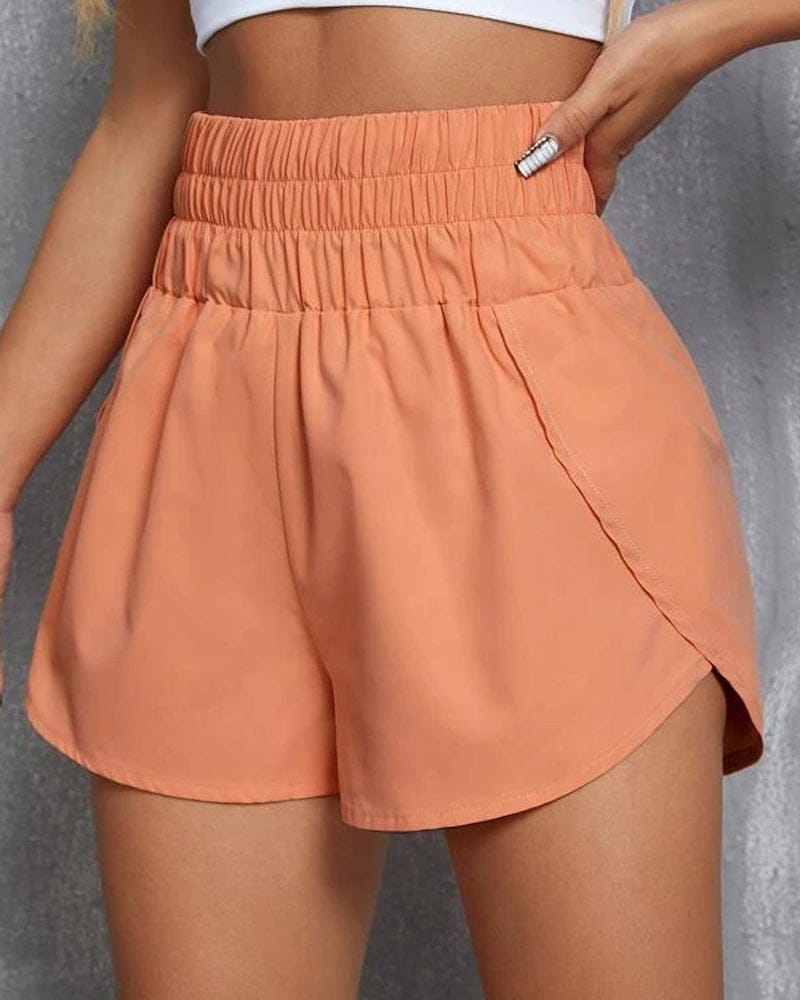 Customer photo review of Pantalones cortos deportivos de cintura alta de color sólido para mujer, cómodos, elásticos y de secado rápido