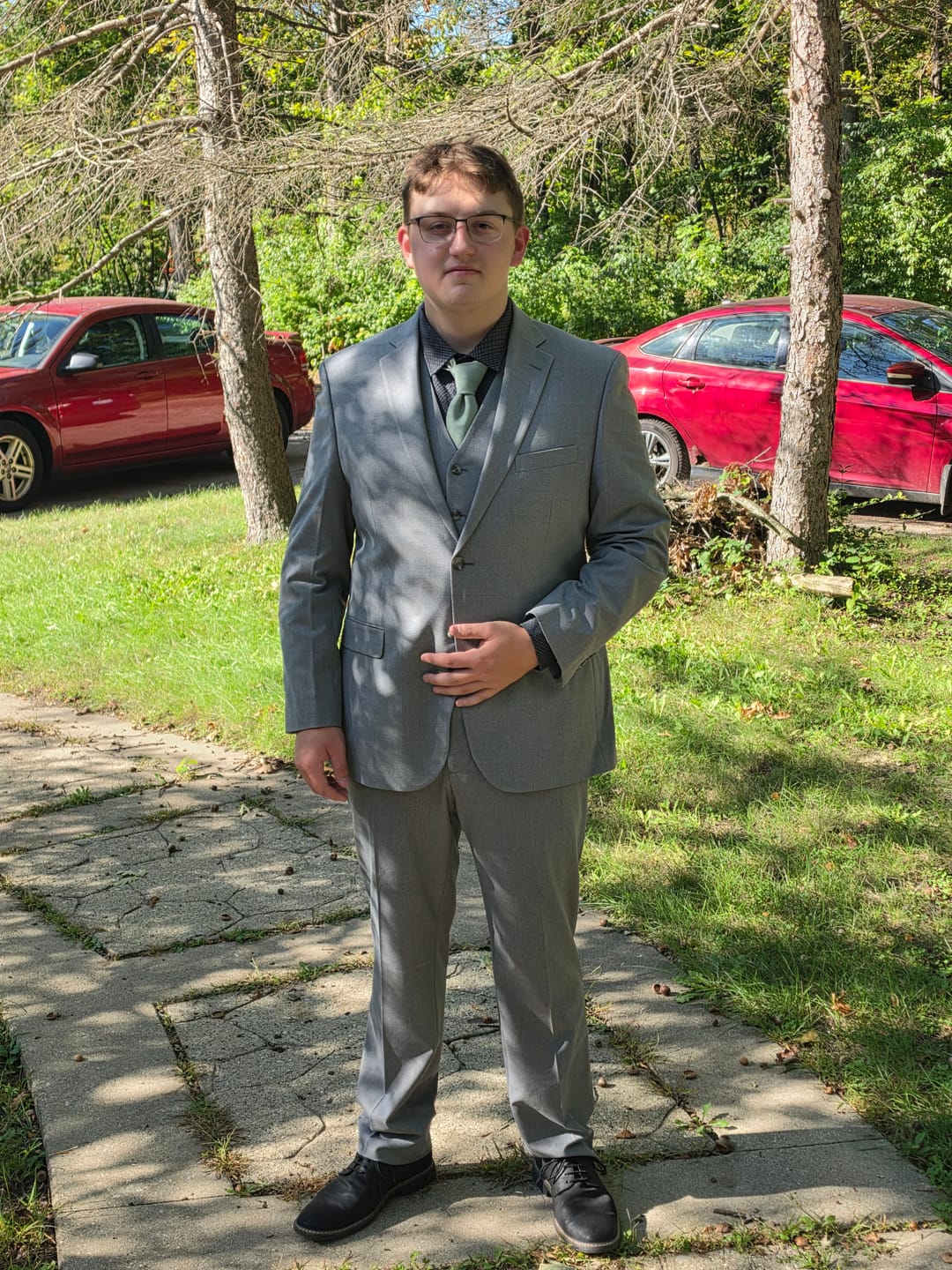 Customer photo review of Dusty Sage Necktie- Men’s Tie for Wedding