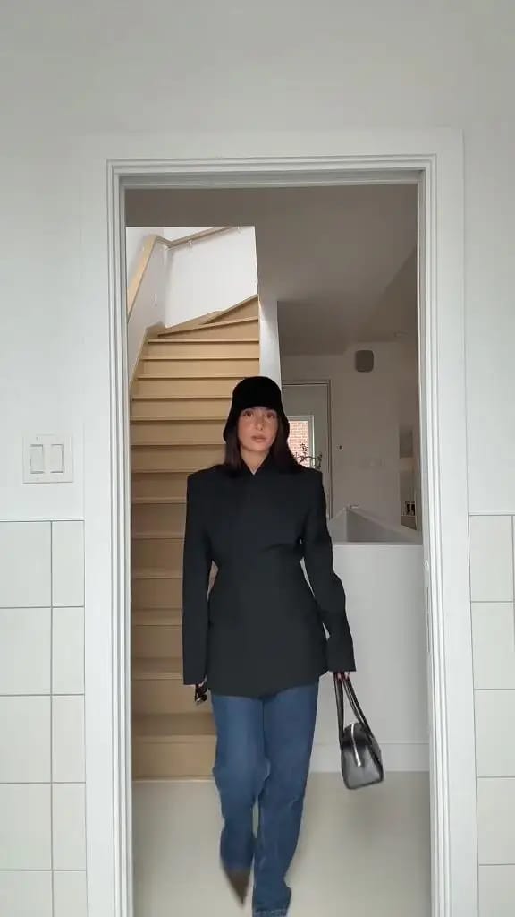 Customer photo review of Esther Vintage Asymmetric High Neck Blazer