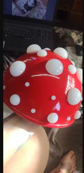 Customer photo review of Mushroom Table Lamp with Polka Dot Shade