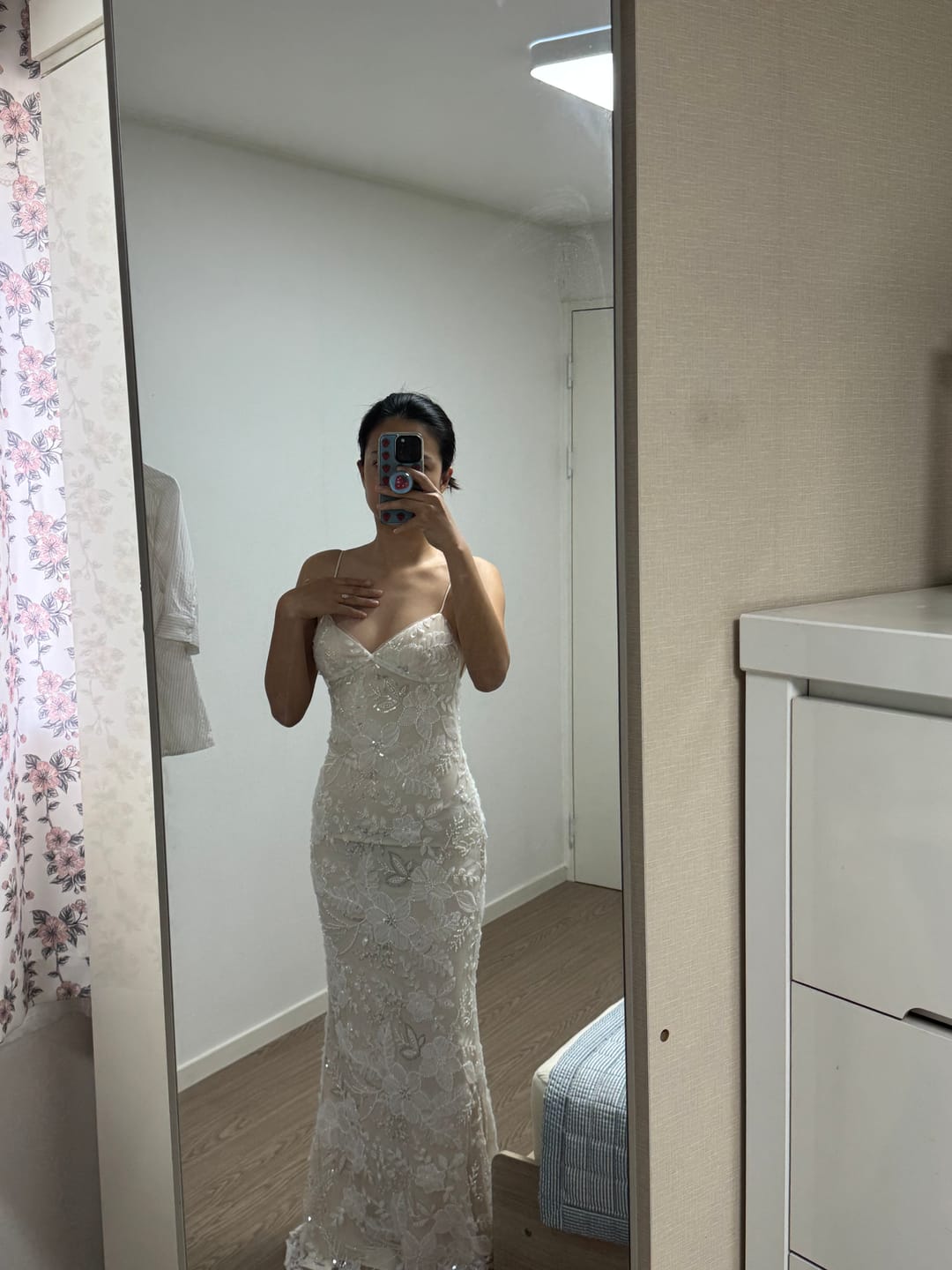 Customer photo review of ROVENTE Embellished Lace Maxi Dress with Sequin Detail and Open Back