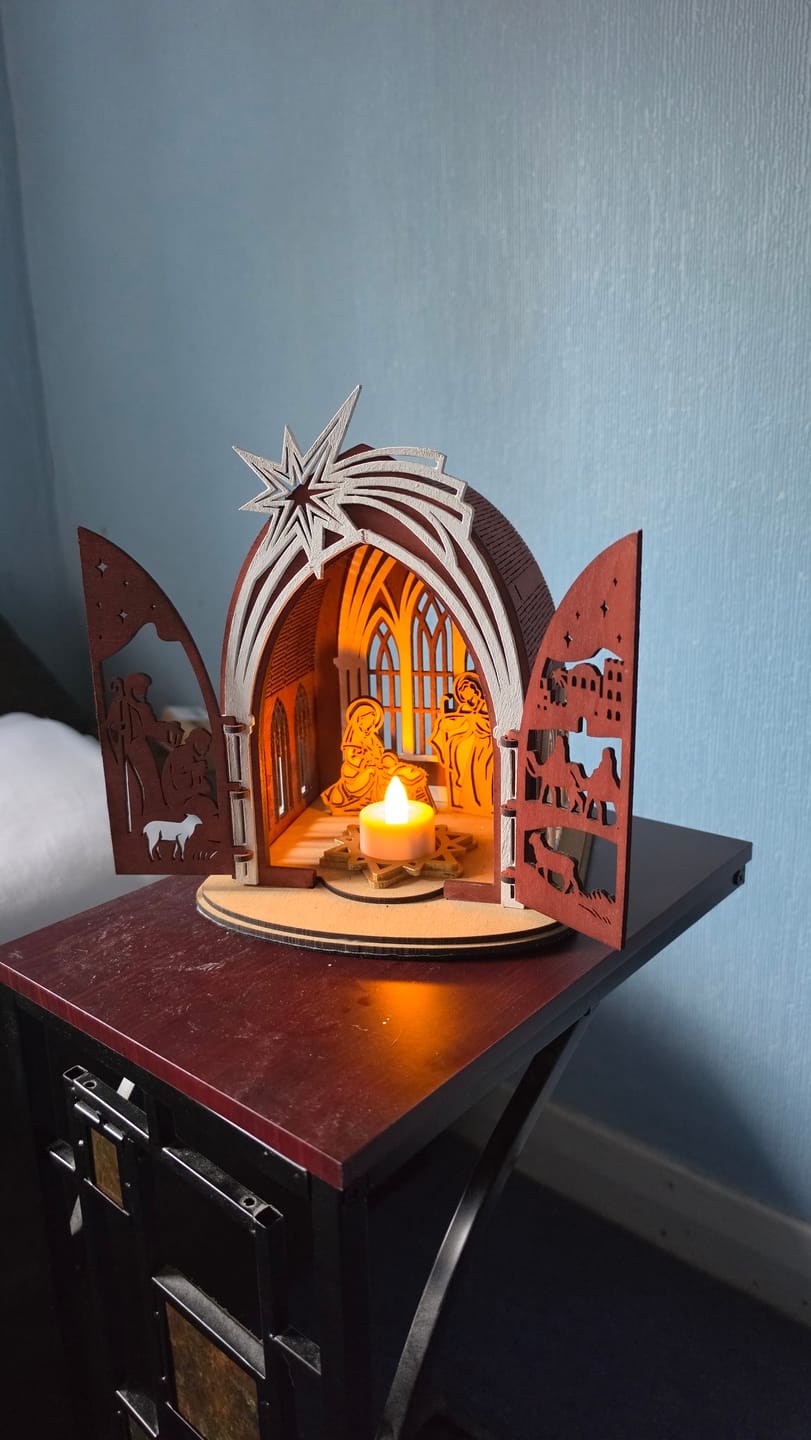 Customer photo review of Nativity Scene Tealight Candle Lantern SVG Laser Cut