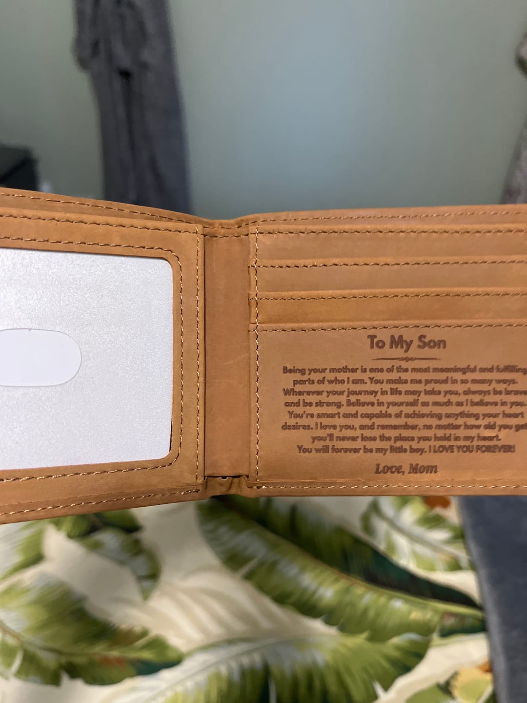 Customer photo review of To My Son - Being Your Mother - Engraved Premium Bi-fold Leather Wallet - SS625