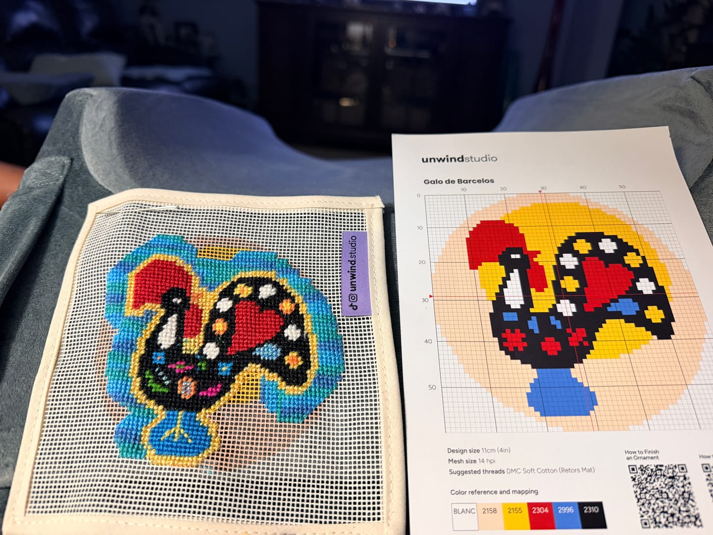 Customer photo review of Galo de Barcelos Needlepoint Ornament Kit