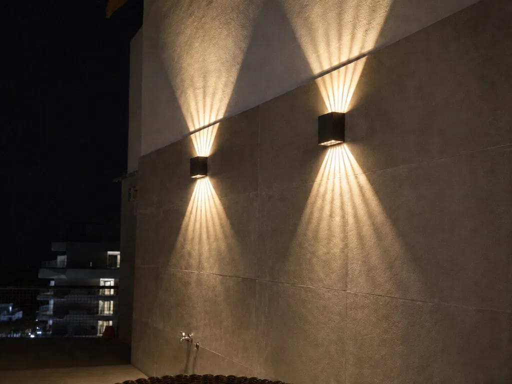 Customer photo review of Outdoor Cube Wall Light with Up and Down Light Effect