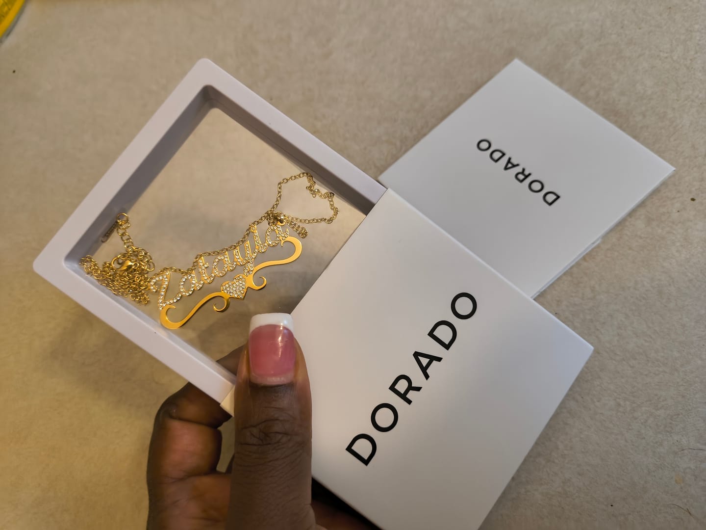 Customer photo review of Iced Heart Name Necklace
