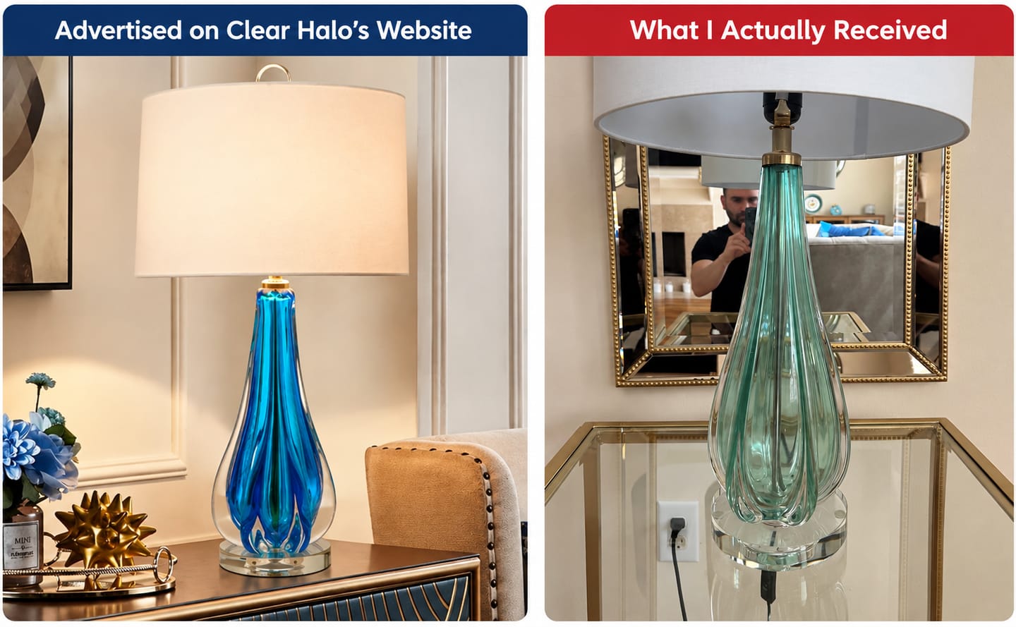 Customer photo review of Fabric White Table Lamp Cylinder 1-Light Traditional Night Light with Blue/Gold Vase Base