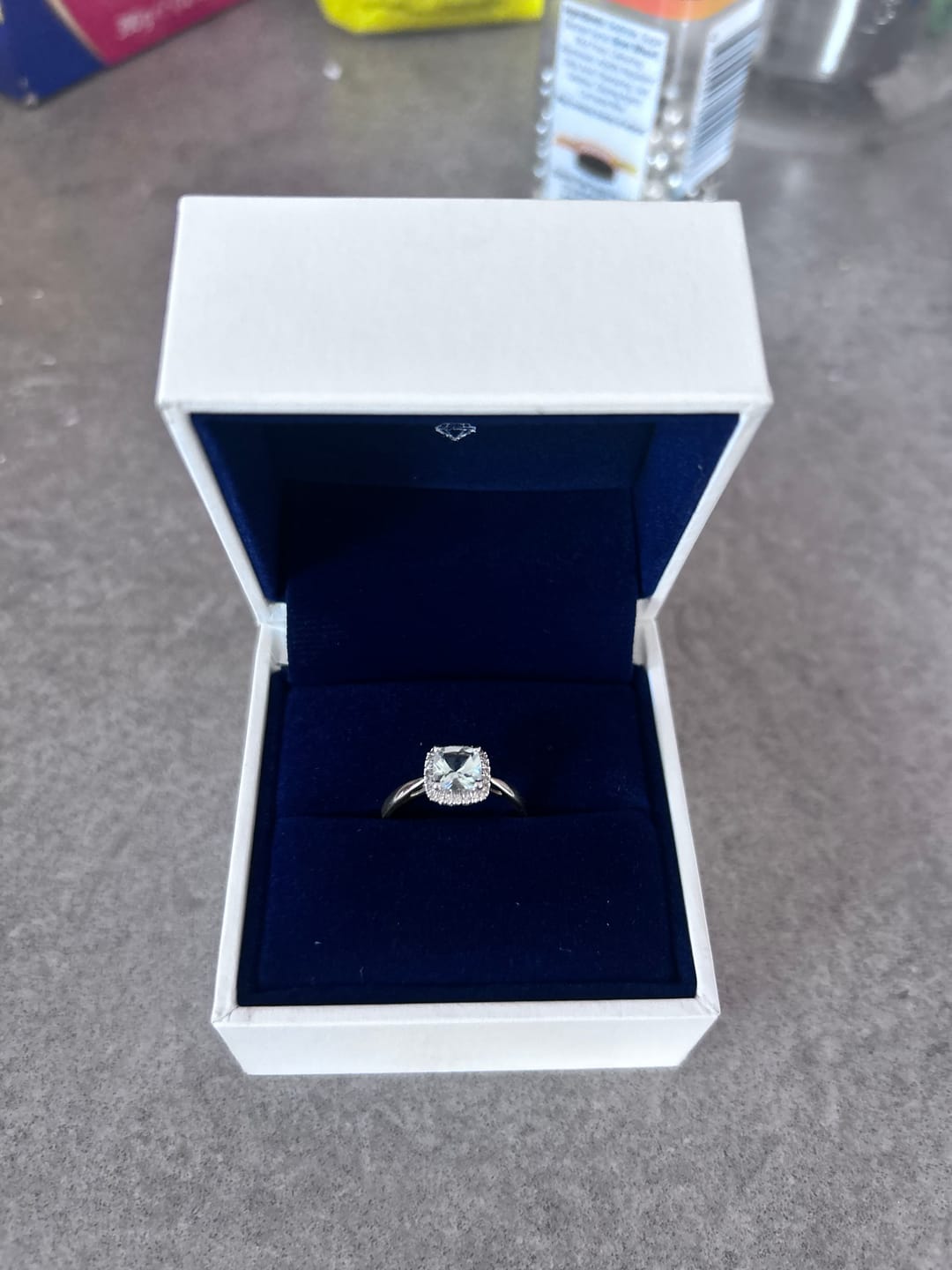 Customer photo review of Aquamarine Halo Ring in 9ct Yellow Gold