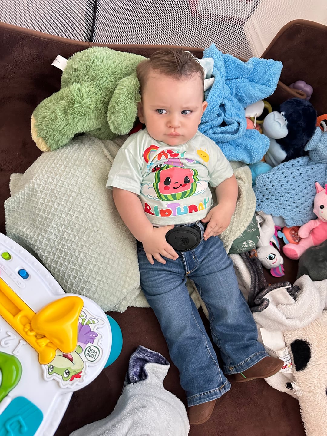 Customer photo review of Wrangler Infant & Toddler's Stitched Pocket Jean - Dark Blue