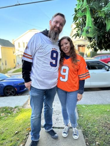 Customer photo review of Custom Orange Mesh Authentic Football Jersey with Royal and White Lettering Design 0140