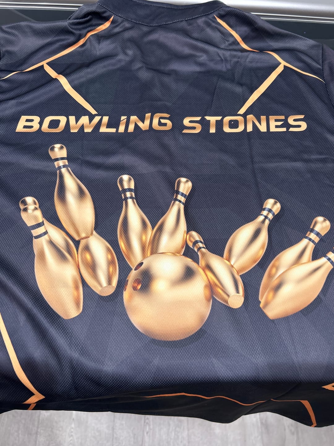 Customer photo review of Black and Gold Bowling Jersey for Men Custom Bowling Team Shirts Bowling League Polo & 1/4 Zip HNT175