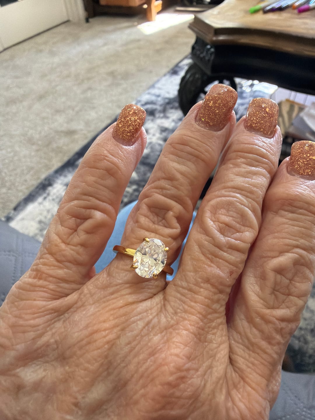 Customer photo review of 3 Carat Oval Cut Solitaire Moissanite Ring
