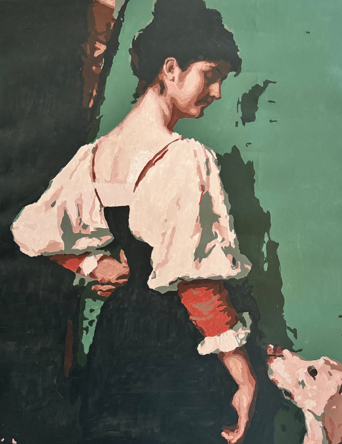 Customer photo review of Woman, with ‘Puck’ the Dog - Therese Schwartze | Paint by Number