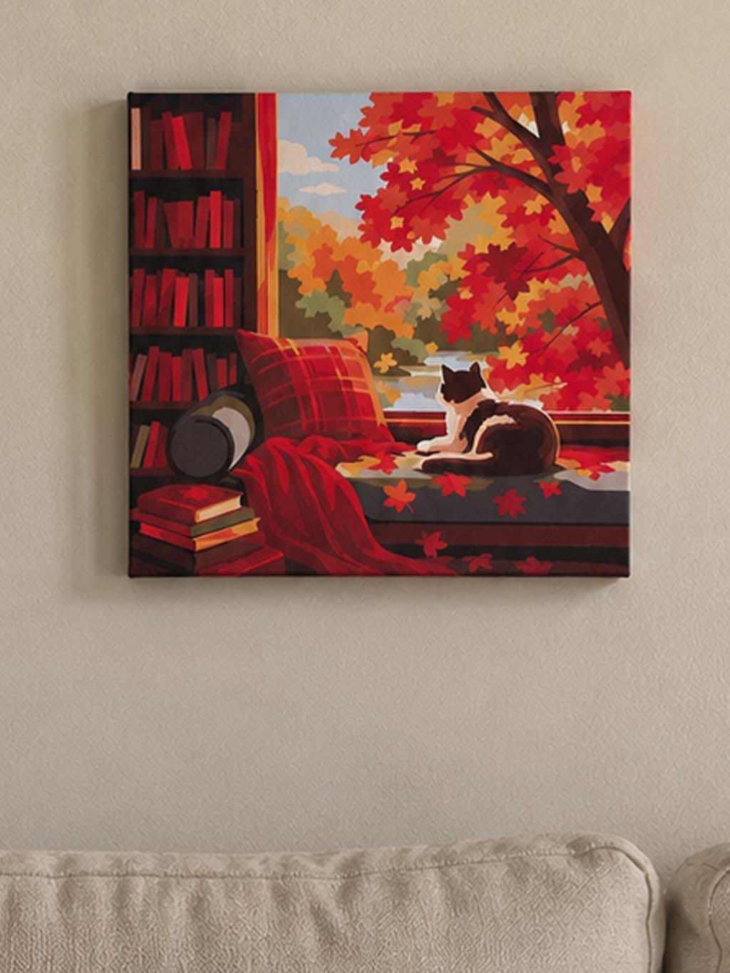 Customer photo review of Mini Peinture par Numéros 20x20cm avec cadre Vue du Chat en Automne