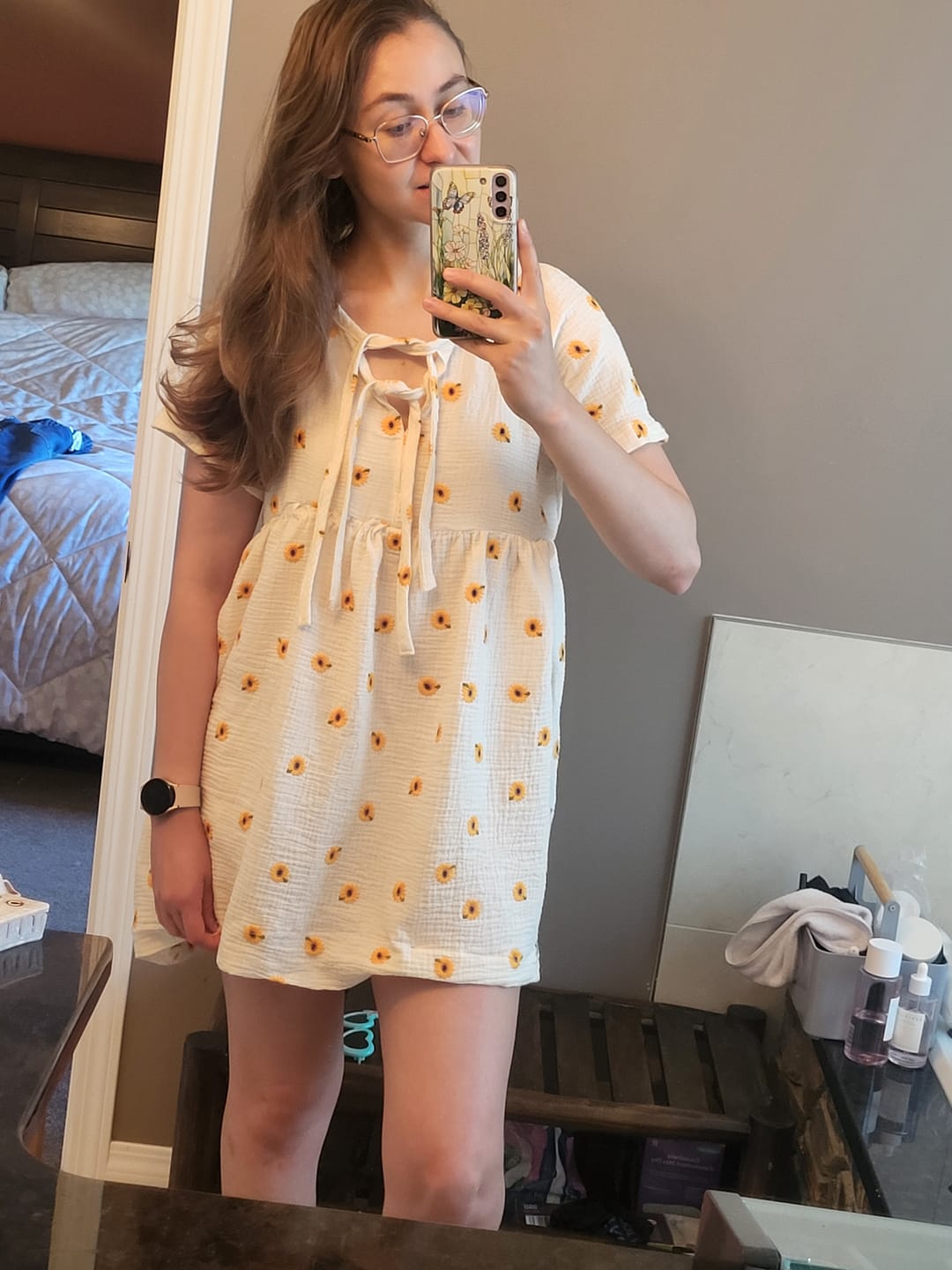 Customer photo review of Embroidered Double Gauze Fabric - Sunflowers - Ecru