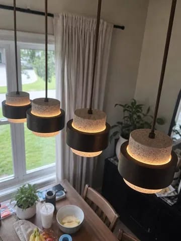 Customer photo review of Stone and Wood Cylinder Pendant Light