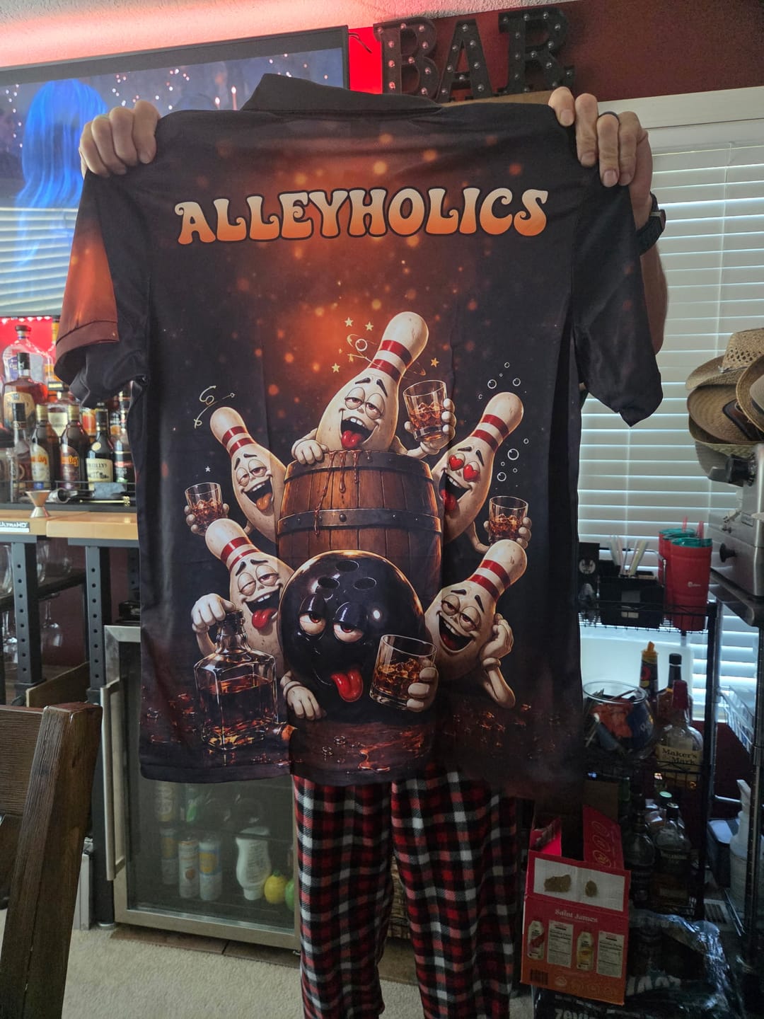 Customer photo review of Funny Drunk Bowling Pins Bourbon Vintage Bowling Shirts For Men Custom Bowling Team Jersey TDM7127