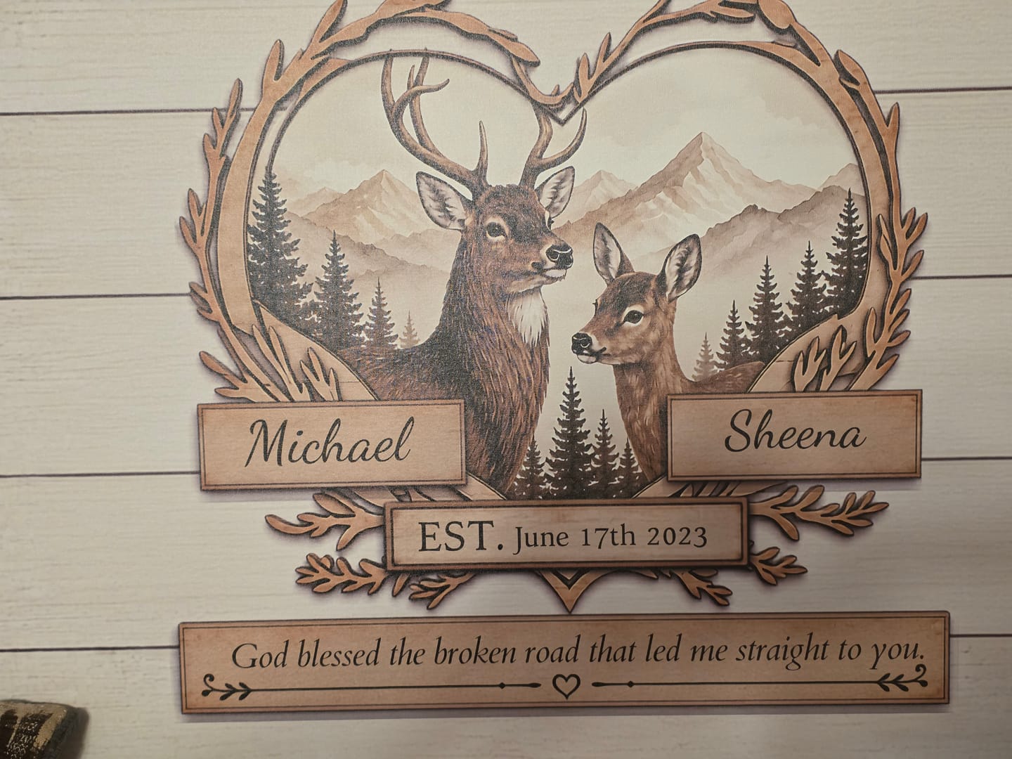 Customer photo review of "God Bless The Broken Road," Personalized Deer Couple Canvas Wall Art