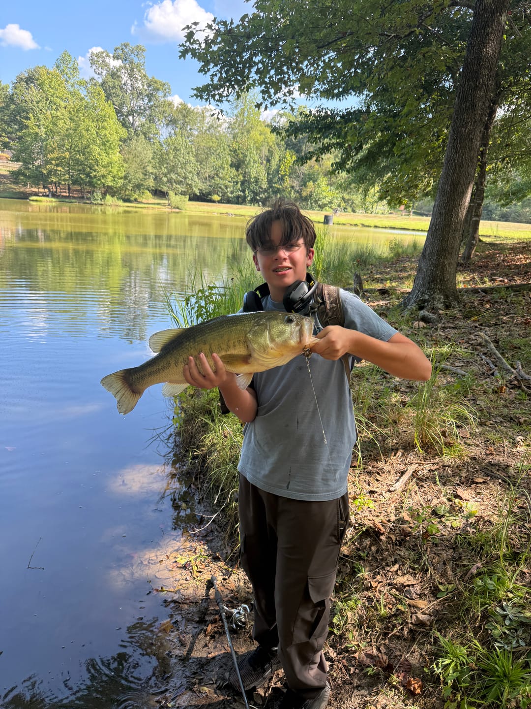 Customer photo review of Born to Go Fishing Forced to Go to School Bass T-Shirt