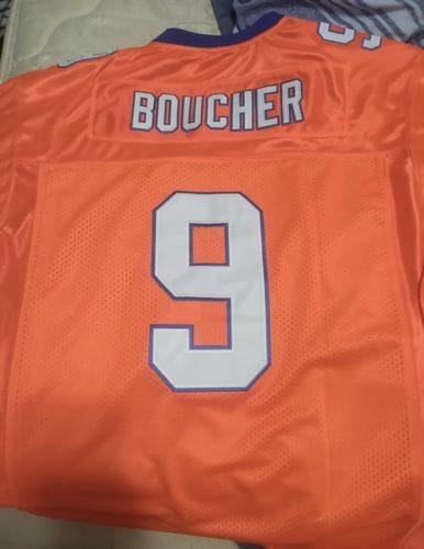 Customer photo review of Custom Orange Mesh Authentic Football Jersey with Royal and White Lettering Design 0140