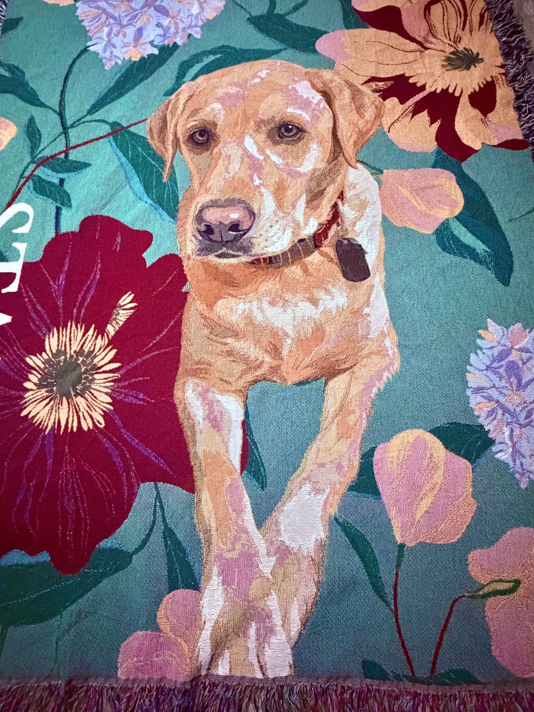 Customer photo review of Heirloom Pet Throw Blanket - Green Floral